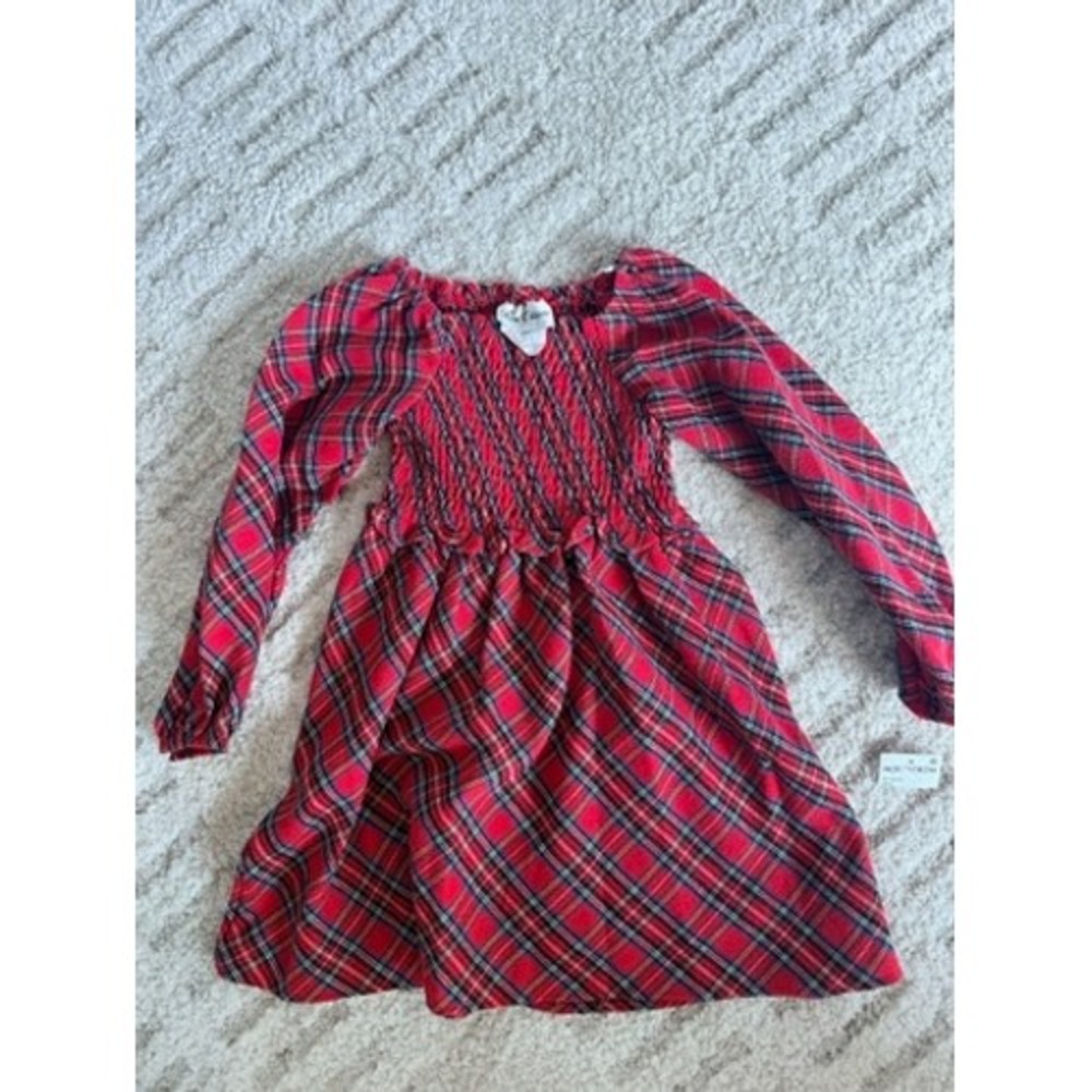 Rare Editions Girls Red Plaid Smocked Holiday Dress Long Sleeve Size 5